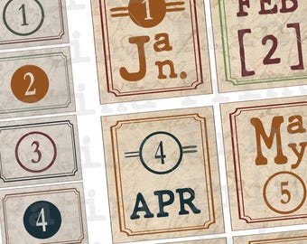 Calendar Month Labels digital download Monthly Planner numbers paper ephemera junk journal page tabs