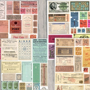 Vintage Tickets Ephemera Pack | druckbares Junk Journal Kit | digitaler download seiten papiere | Transport Reise Label Stempel Quittungen Anzeigen