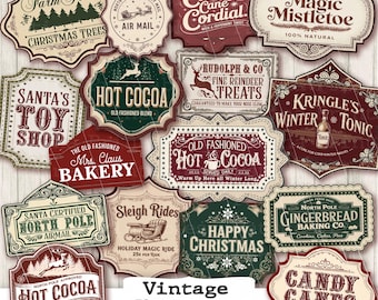 Christmas Signs gift tags labels digital wrapping paper Junk Journal kit ephemera printable download