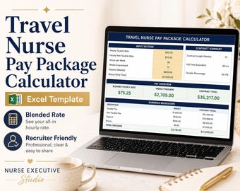 Travel Nurse Pay Package Calculator | Blended Rate Excel Template (Digital Download)