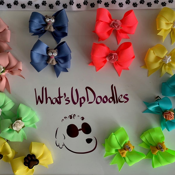 Dog Hair Bows, dog bows with embellisment, Poodle bows, Goldendoodles bows, Dog hair bows on alligator clips, Puppy Hair bows