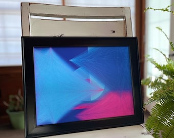 Vaporwave Art Print, Retro 80s Lines, Shapes, Pink and Blue