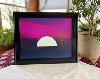Minimalist Moon Art Print, Modern Night Landscape, Eclectic Wall Decor