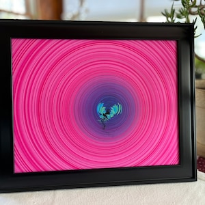 Modern minimalist wall art -Vibrant art print in pink and blue -Anime inspired wall art -Colorful home decor with waves + circles!
