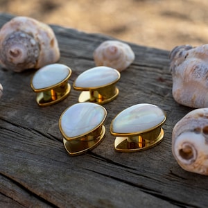 Pearl Ear Plugs (Pair) • High Quality Stainless Steel Gauges • Bridal Wedding Jewelry • Last-Minute Gift for Girlfriend • Teardrop Design