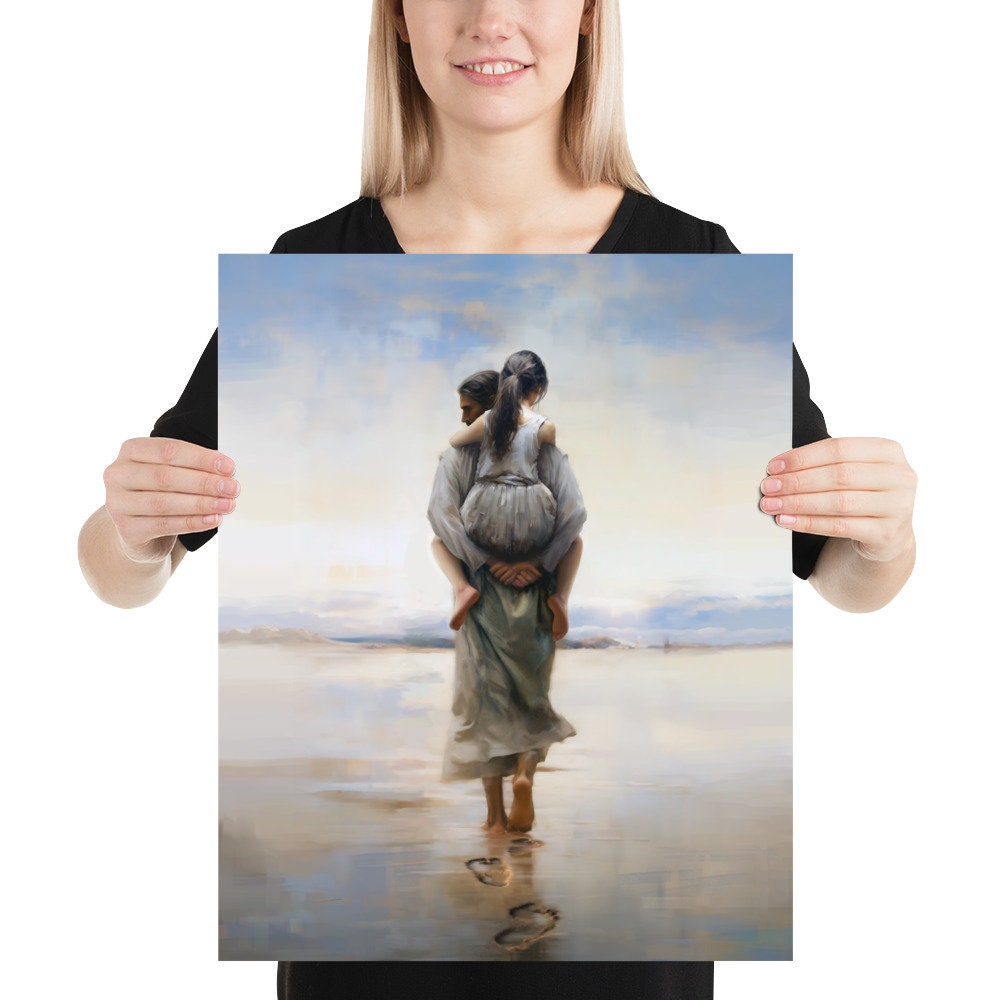 Poster Print, footprints in the Sand, Christian Art, LDS Art, Jesus Art