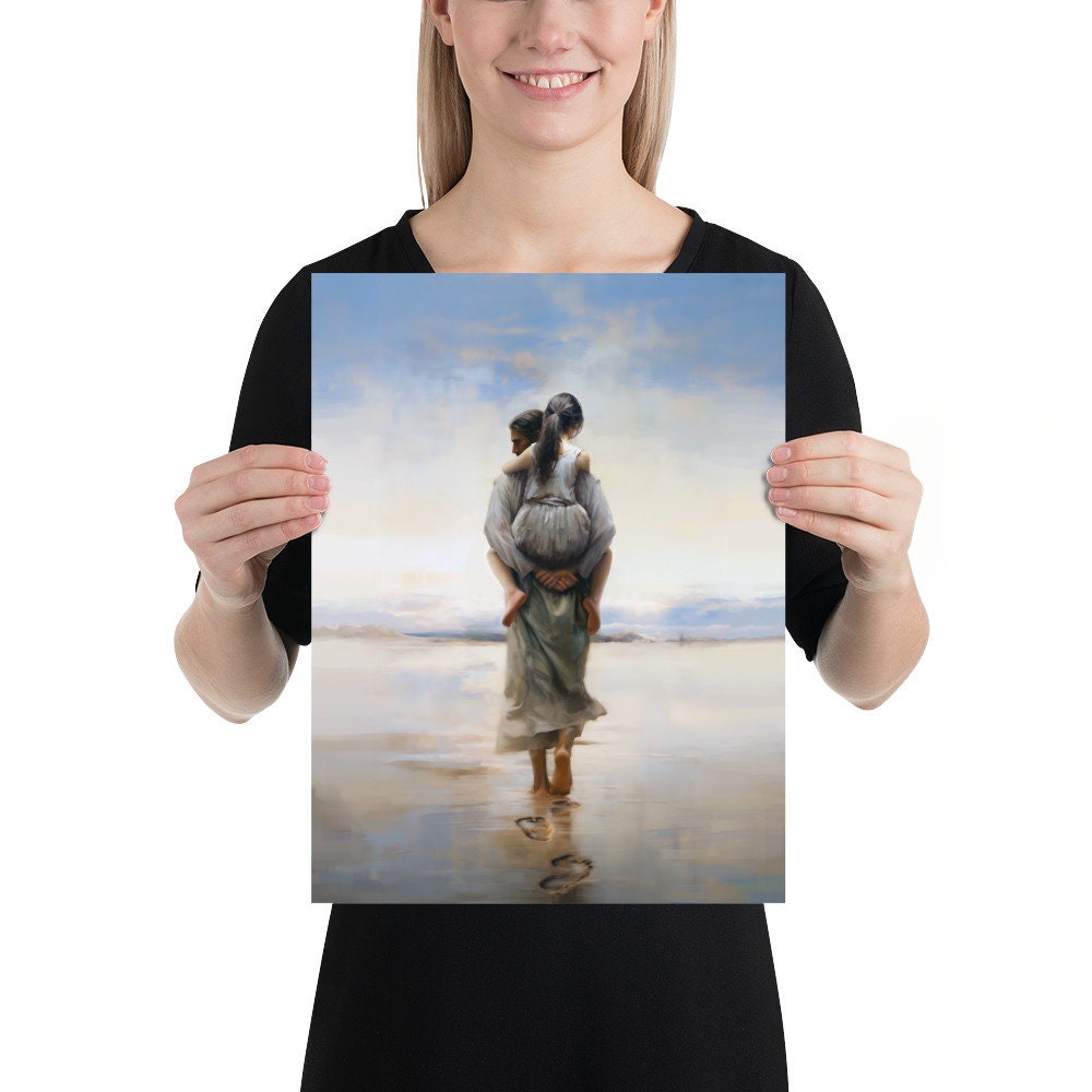 Poster Print, footprints in the Sand, Christian Art, LDS Art, Jesus Art