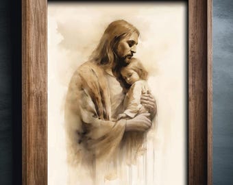 Poster Print, Jesus Christ, Jesus with a child, LDS art, Christian art, Jesus art, Jesus Painting, Jesus Portrait
