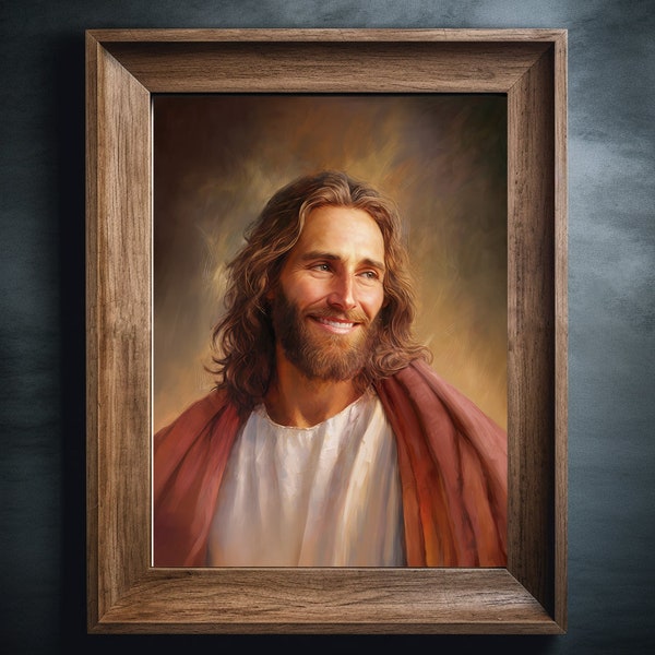 Impression d'affiche de Jésus-Christ, art chrétien, Jésus-Christ souriant, cadeau, art chrétien, art LDS, art de Jésus, peinture de Jésus, sourire de Jésus