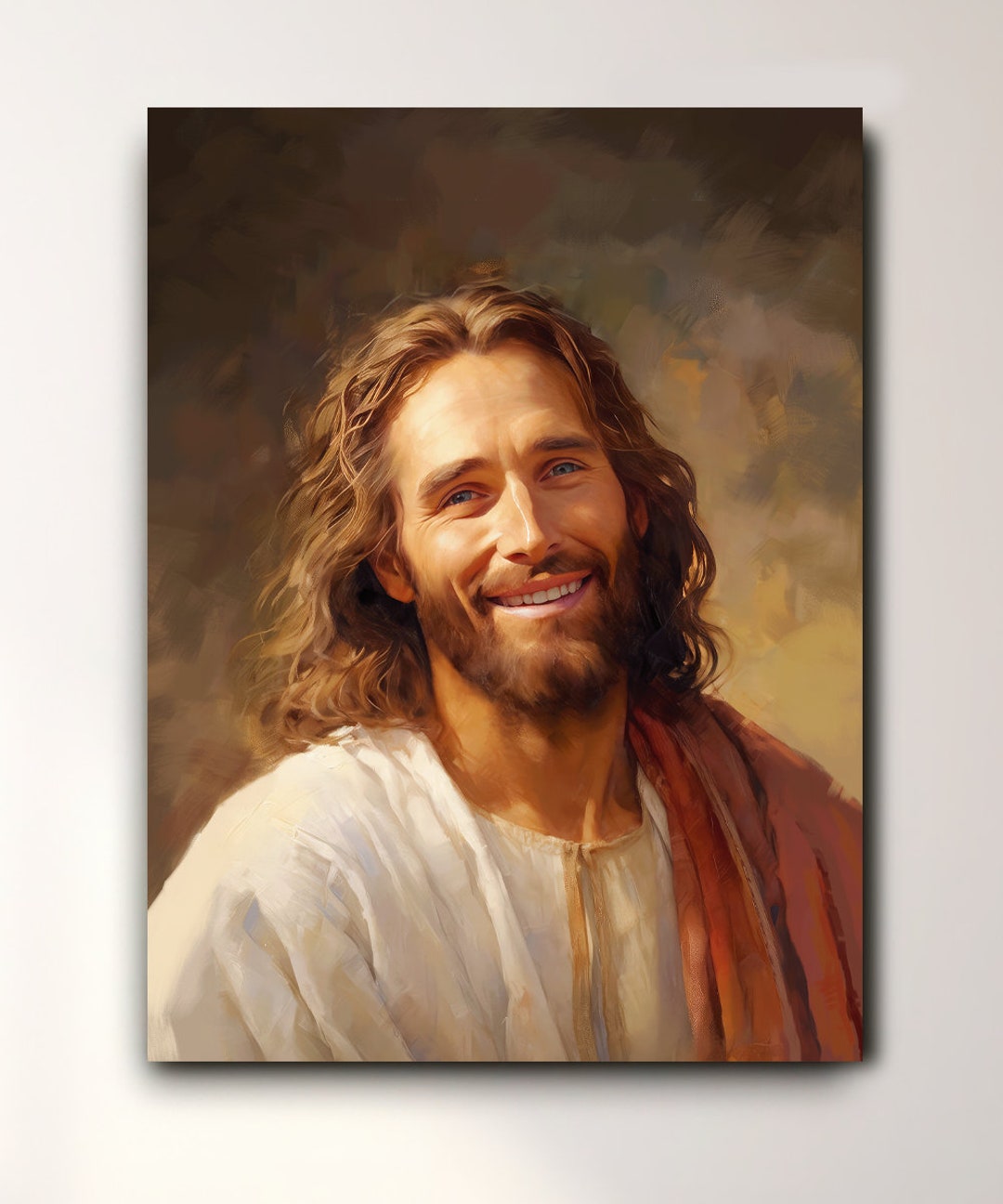 Jesus Christ Portrait Canvas Print, Smiling Jesus Christ, Christian Art ...