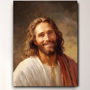 Jesus Christ Portrait, Canvas Print, Smiling Jesus Christ, Christian Art, LDS Art, Happy Jesus, Jesus art, Jesus Painting, Christmas gift