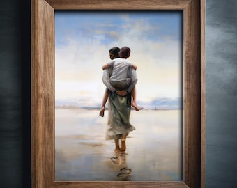 Poster Print, Footprints, Jesus with boy, Jesus painting, lds art, Christian art, Jesus Art, Christmas gift