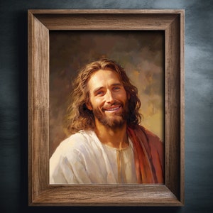 Jesus Christ Poster Print, Jesus Portrait, Christian Wall Art, Home Decor, Religion, LDS Art, Smiling Jesus Christ, Jesus Painting