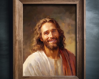 Jesus Christ Poster Print, Jesus Portrait, Christian Wall Art, Religion, LDS Art, Smiling Jesus Christ, Jesus Painting, Christmas gift