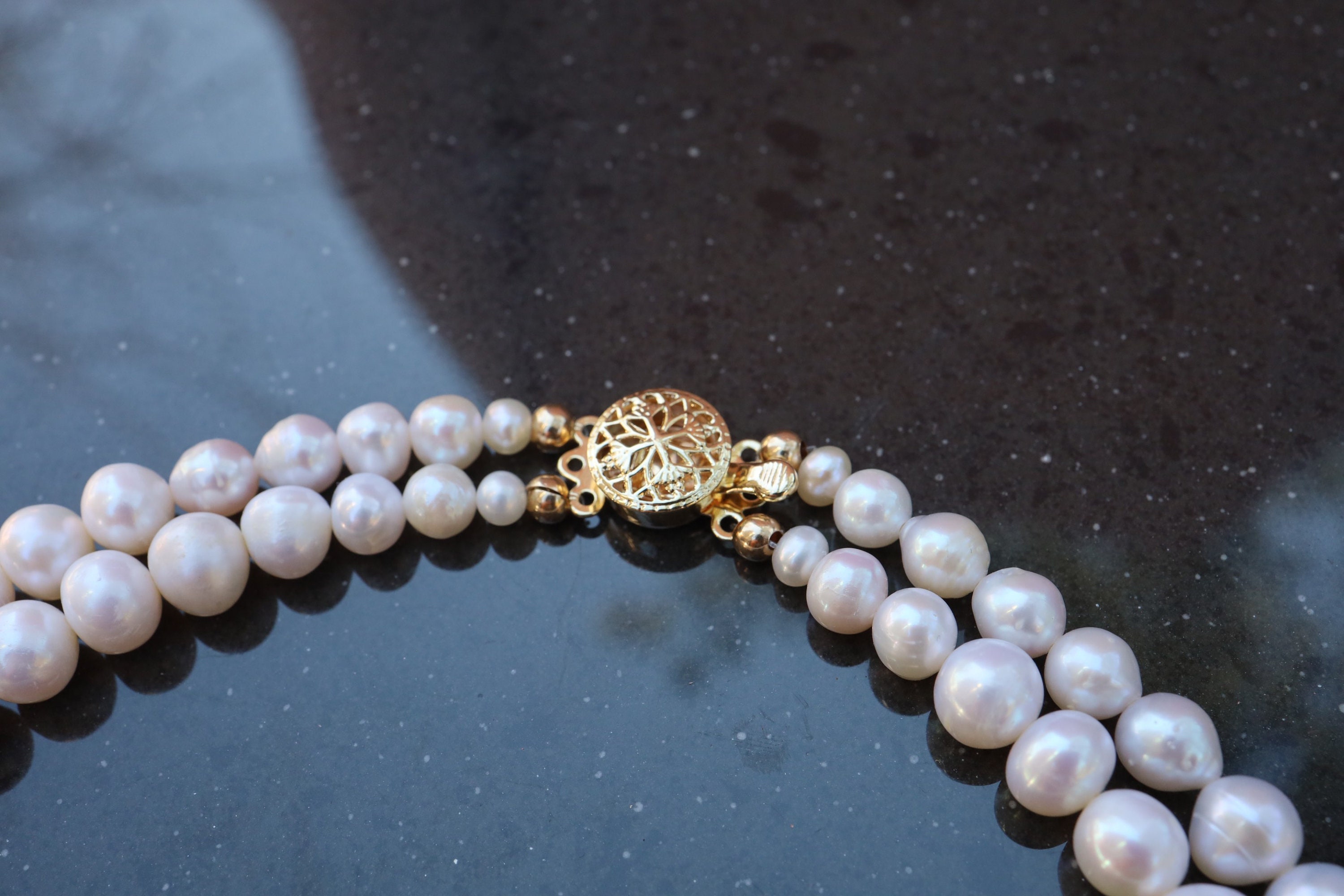 Two Strand 8mm Pearl Necklace, Genuine Round Freshwater
