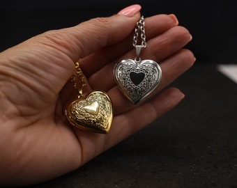 Heart Locket Necklace, Silver Heart Locket Necklace, Gold Heart Locket Necklace, Vintage Pendant, Personalized Gift, Keepsake Necklace