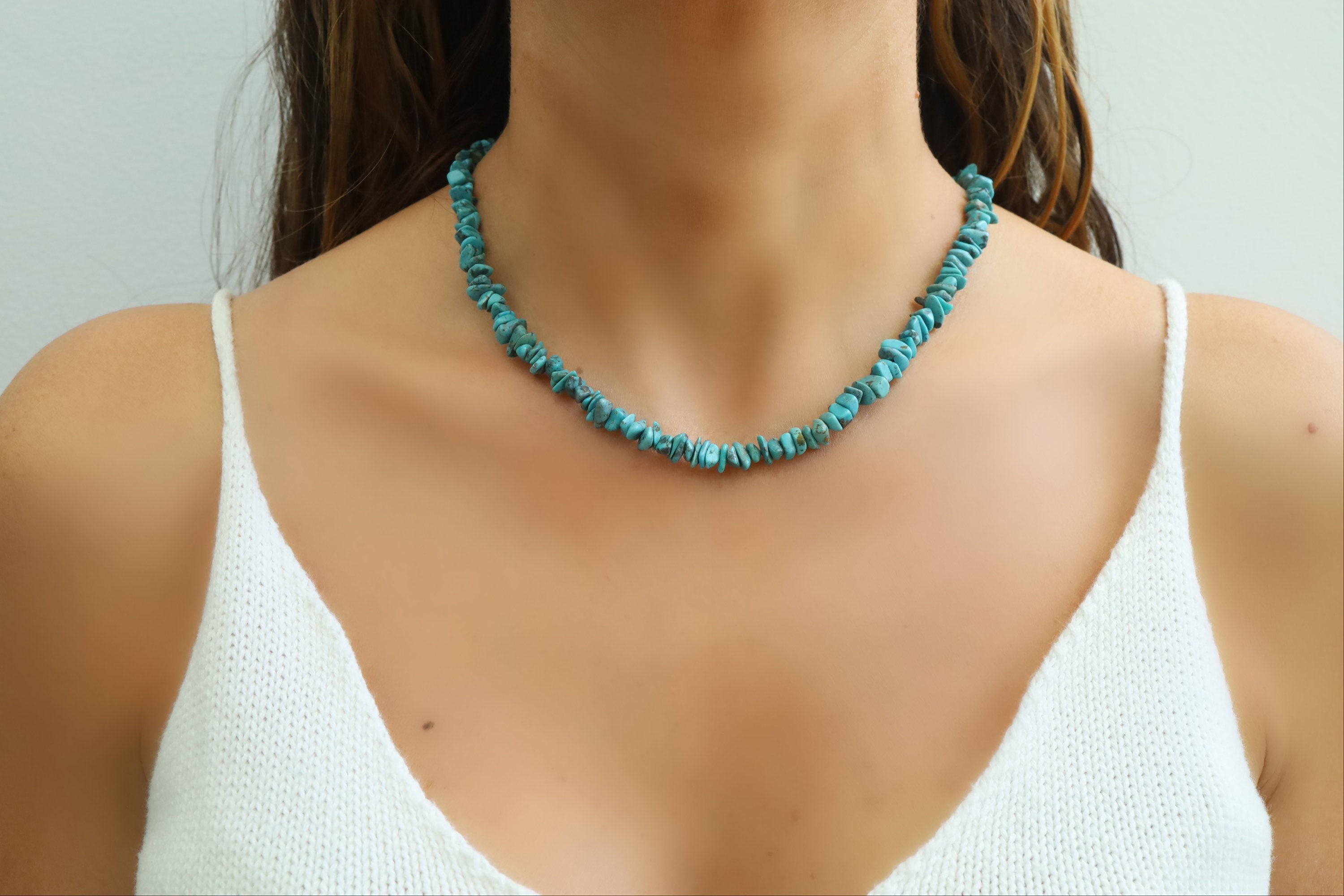 Dainty Chip Turquoise Necklace Natural Turquoise Jewelry Handmade Gemstone Necklace Green Turquoise Necklace Summer Jewelry Etsy