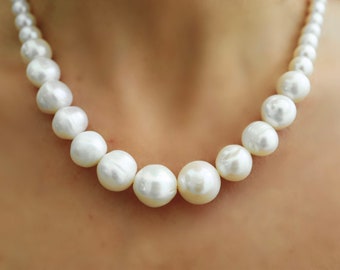 4-11 mm Graduated Freshwater Pearl Necklace, White Pearl Necklace, Classic Pearl Necklace, Genuine Pearls, Necklace for Her