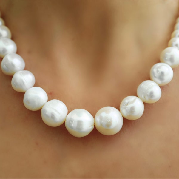 4-11 mm Graduated Freshwater Pearl Necklace, White Pearl Necklace, Classic Pearl Necklace, Genuine Pearls, Necklace for Her