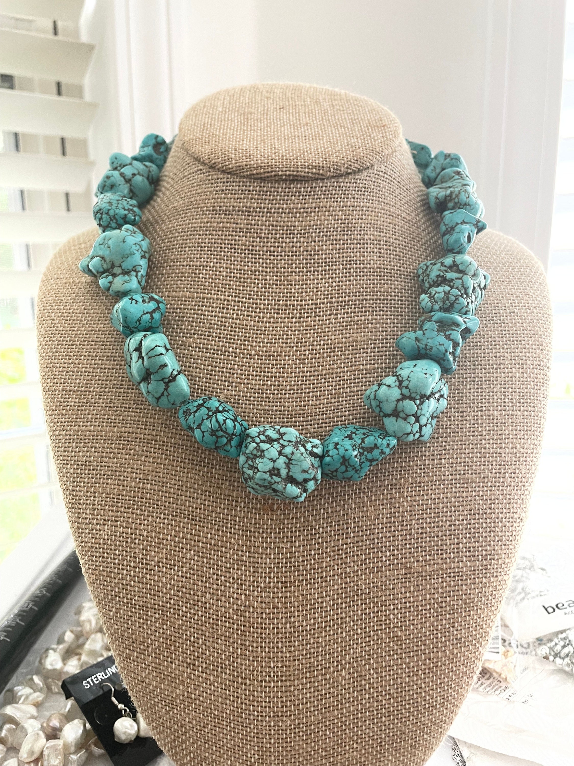 Women's Natural Turquoise Chunky Necklace w/ Large Natural Pendant -  Millbrook Tack