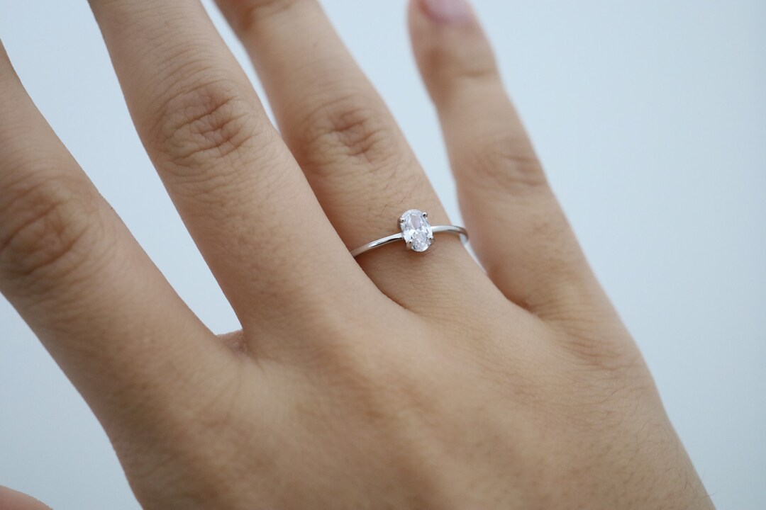 925 Sterling Silver Dainty Oval Cut Ring, Sterling Silver CZ 925 Sterling Silver Dainty Oval Cut Ring, Sterling Silver CZ