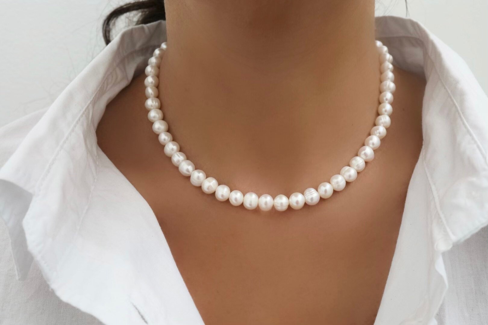 Freshwater Pearl Necklace Box Clasp Necklace Gold Box Clasp Etsy