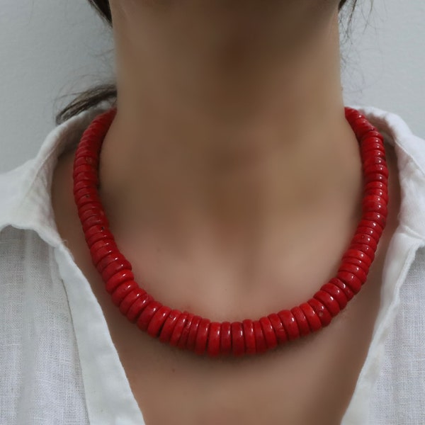 Red Coral Necklace, Graduated Coral Necklace, Natural Coral, Beaded Coral Necklace, Genuine Stone Jewelry, Statement Necklace