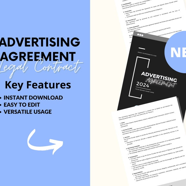 Advertising Agreement | Digital Template | Instant Download | Marketing Contract