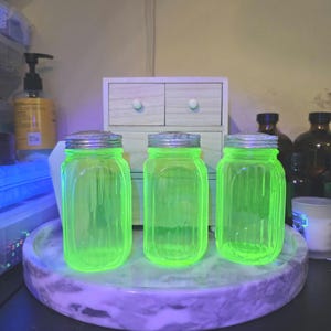 Three, 1930&#39;s Anchor Hocking Uranium Glass Shakers