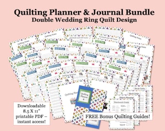 Printable QUILTING PLANNER & JOURNAL | Double Wedding Ring Design | Instant Download | Letter-size 8.5” X 11” pdf | 65 pages