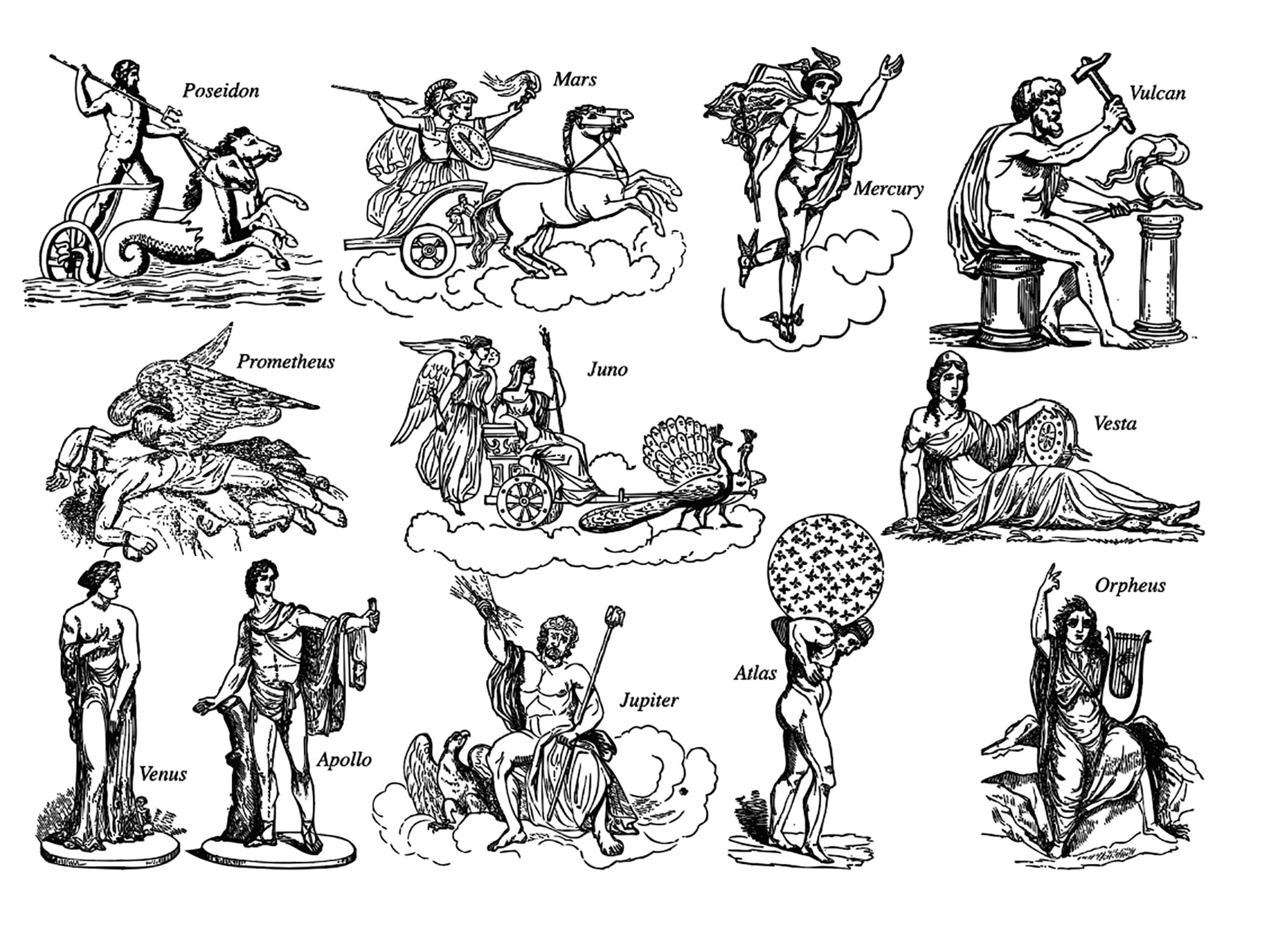 Mythologie grecque Personnages Ai SVG ZIP Fichier Poséidon Mars Apollo Vénus Vesta Jupiter