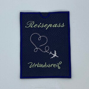 Paspoorthoes motief vakantie klaar met extra vak, kan gepersonaliseerd worden met naam, veg. Leer, 7 leer- en 15 lettertypekleuren