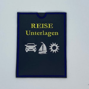 Paspoortomslag motiefdocumenten 1 met extra vak, gepersonaliseerd met naam, 7 leerkleuren, 15 lettertypekleuren