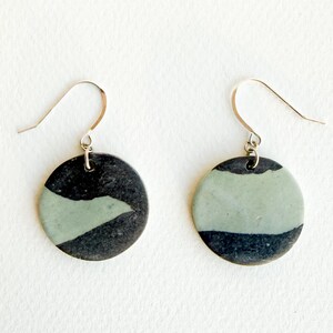 Porcelain Dangle Earrings – Sterling Silver Black Grey Green Ceramic Earrings