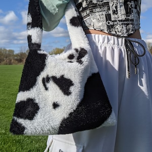 Fuzzy Cow Print Tote Bag Etsy