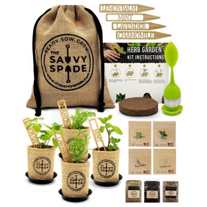 Herbal Tea Herb Garden Kit - Non GMO, Heirloom Herb Seeds - Lemon Balm, Chamomile, Lavender & Mint- Great Gifts - Made in USA