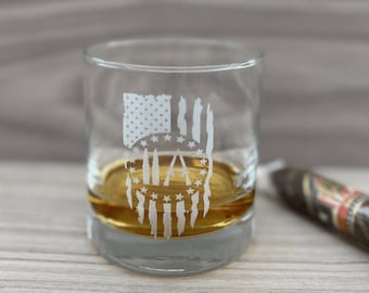 2A American Flag Engraved Whiskey Glass