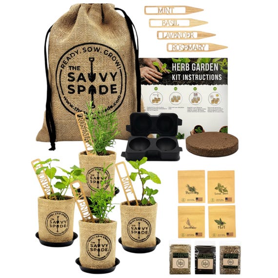 Cocktail Herb Garden Kit: Heirloom Seeds, Ice Ball Maker
