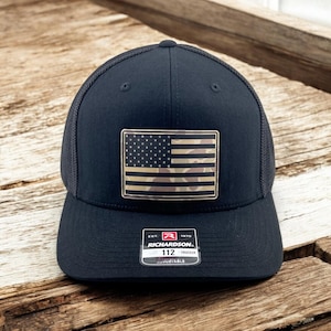 Custom American Flag USA Camo Patch Trucker Hat, Richardson 112 and Yupoong
