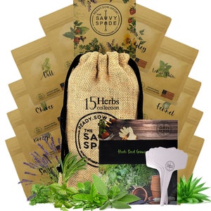 Herb Seeds Variety Pack Heirloom Non GMO – High-Germination Herb Seeds for Planting with Plant Markers, Growing Guide and Burlap Gift Bag