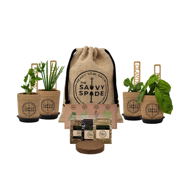 Herb Garden Kit - Non GMO, Heirloom Herb Seeds - Cilantro, Oregano, Parsley and Basil - Great Gardening Gifts - Made in USA