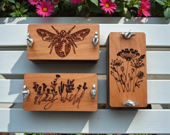 Flower Press Kit, Nature Lover Gift, Mini Wood Engraved Cherry or Ash