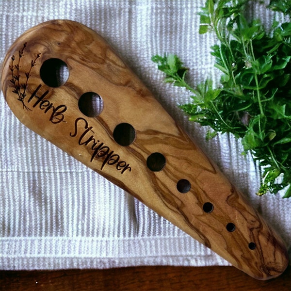 Custom Herb Stripping Tool in Elegant Olive Wood - personalization available