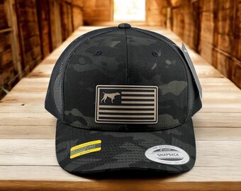 German Shorthaired Pointer Flag Patch Hat: Custom GSP Trucker Hat, Choose Your Color
