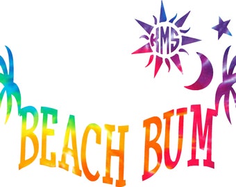beach bum tie dyed sticker decal , leave me your initials with the order , if we dont get initials  we will send out the sticker without