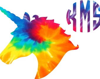 Tie Dyed Unicorn sticker decal , leave me your initials in the correct order if you want them added