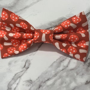 Mushroom Bow Tie Clip On, Adjustable Strap or Pet Collar Bow Ties, Nature Theme Garden Party Decorations Mushrooms Fungi Bow Tie,