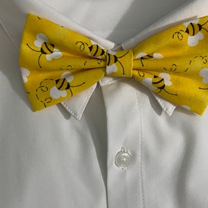 Busy Bumble Bee Bow Tie on Pins, Clip On, Adjustable, Stretch Bow Ties or Dogs, Cats, Rabbits Pet Bow Tie, Bee Decoration, Pollinators
