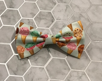 Ice Cream Bow Tie for Clip On, Adjustable Strap Bow Tie for People, Dogs, Cats or Funny Gifts, Mint Bow Tie, Ice Cream Party Surprise