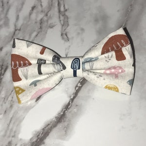 Mushroom Bow Tie with Clip On, Adjustable Strap, Pins, Pet Bow Ties, Nature Lover Guys & Gals, Dog Collar Tie, Fungi Bow Tie, Woodland